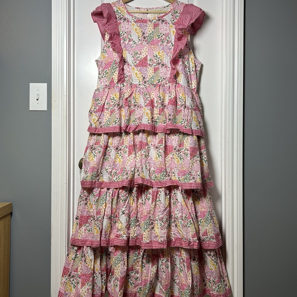 Simply Southern 100% Cotton Pink Mixed‎ Floral Print Patchwork Hailey Maxi Dress